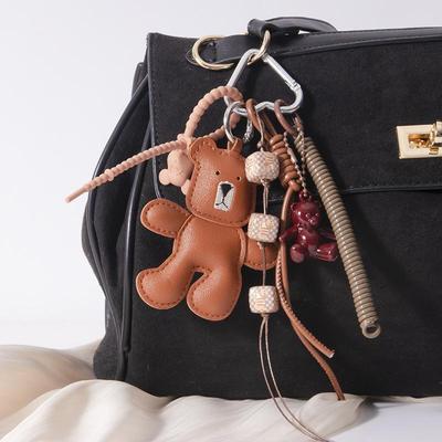 1 Stück Leder Kleiner Bär Gewebtes Seil Rucksack Anhänger Dekoration DIY Schlüsselanhänger Taschenzubehör