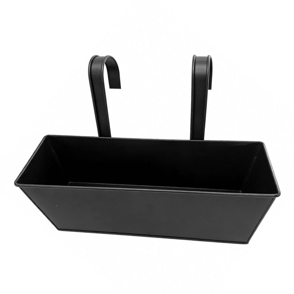 2pcs Railing Planters Metal Fence Hanging Flower Pots with Drainage Holes Hooks for Balcony Porch Deck Black L