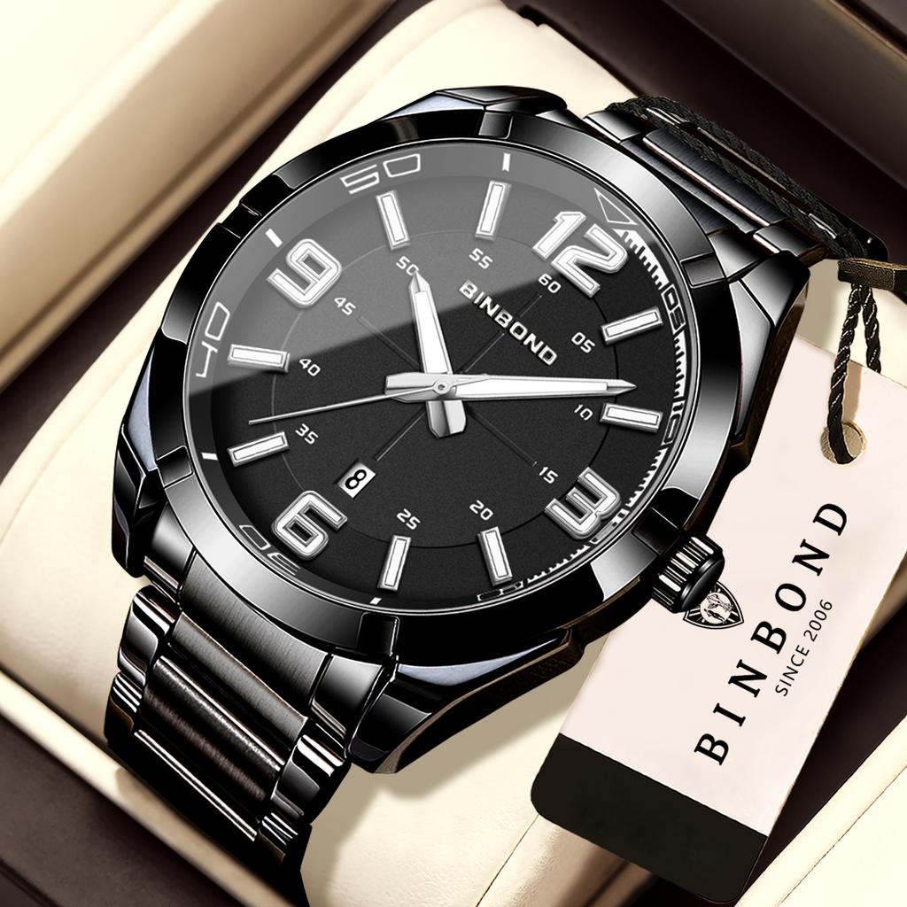 BINBOND Durable Stainless Steel Men's Watch Precise Quartz Watches For Men Luxury Luminous Waterproof Auto Date Reloj Free Ship