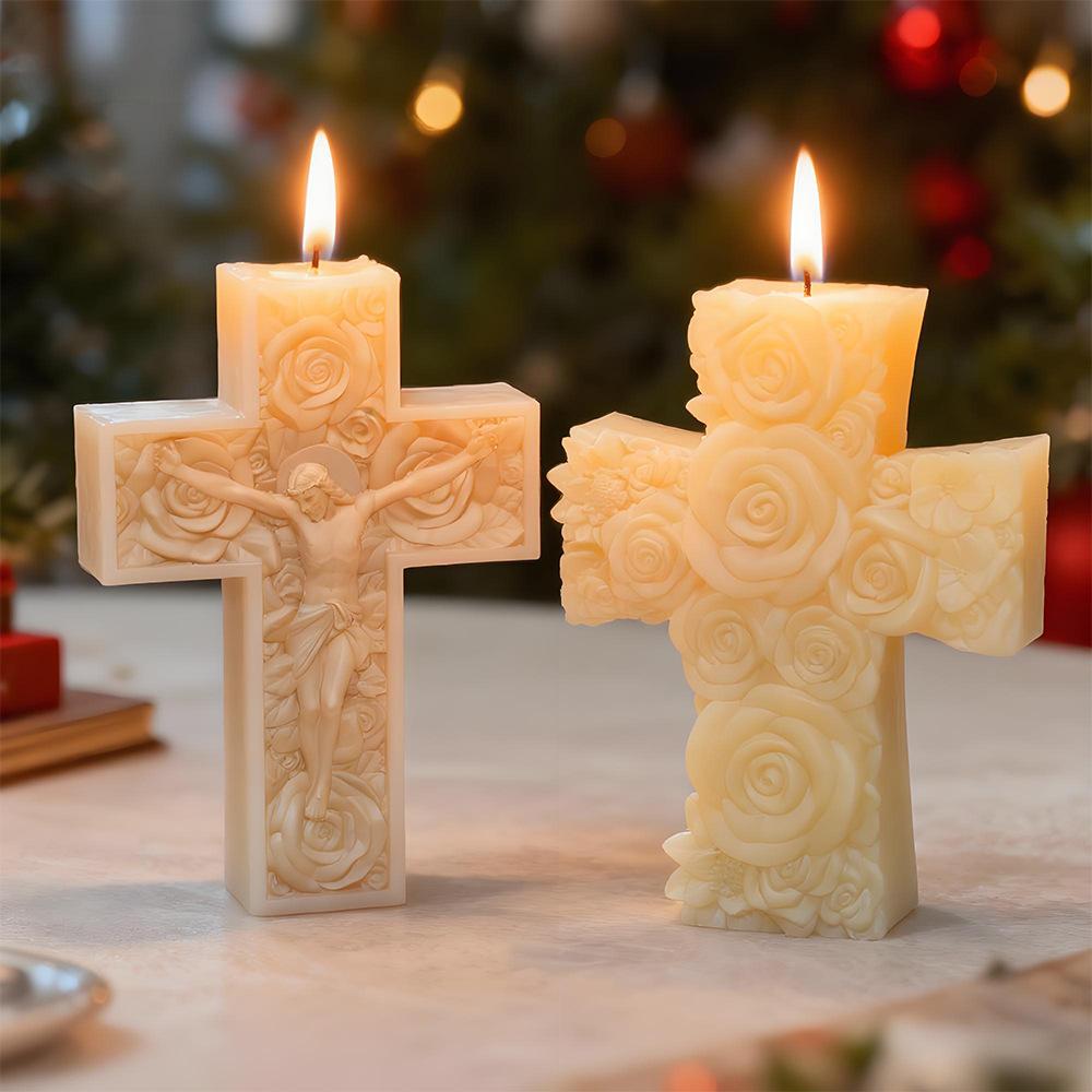 Cross Candle Mold Multifunctional Rose Flower Mold Aromatherapy Candle Mold Easy To Clean For Table Centerpieces Religious Gifts