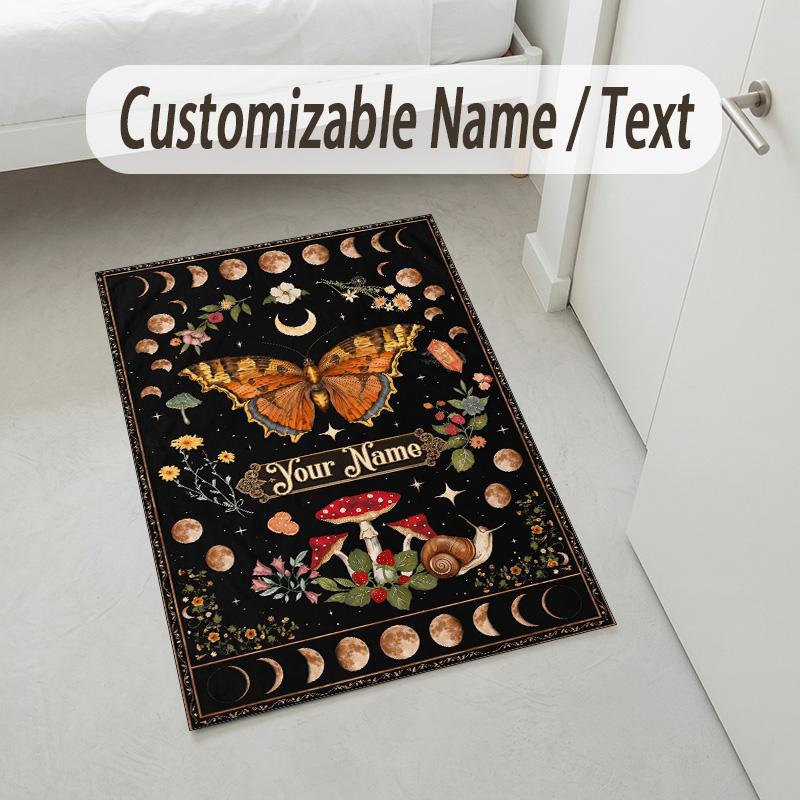 Bohemian Mandala Theme Soft Crystal Velvet Rug Custom Name & Text Print Non Slip Floor Rug for Bedroom Living Room