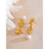 Yhpup Starfish Shell Drop Natural Freshwater Pearl Earrings Summer Stainless Steel Charm Daily Jewelry Wholesale Gift
