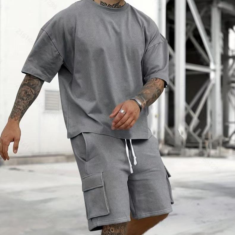 

Летняя Мода Повседневный Спортивный Мужской Костюм Удобный Быстросохнущий Однотонный Комплект Двойка Для Мужчин XXXL