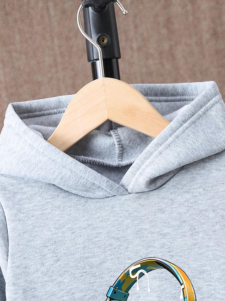 Girls' Fashion Hoodie & Headphones Two-Piece Set - Autumn/Winter Velvet Cartoon Pullover