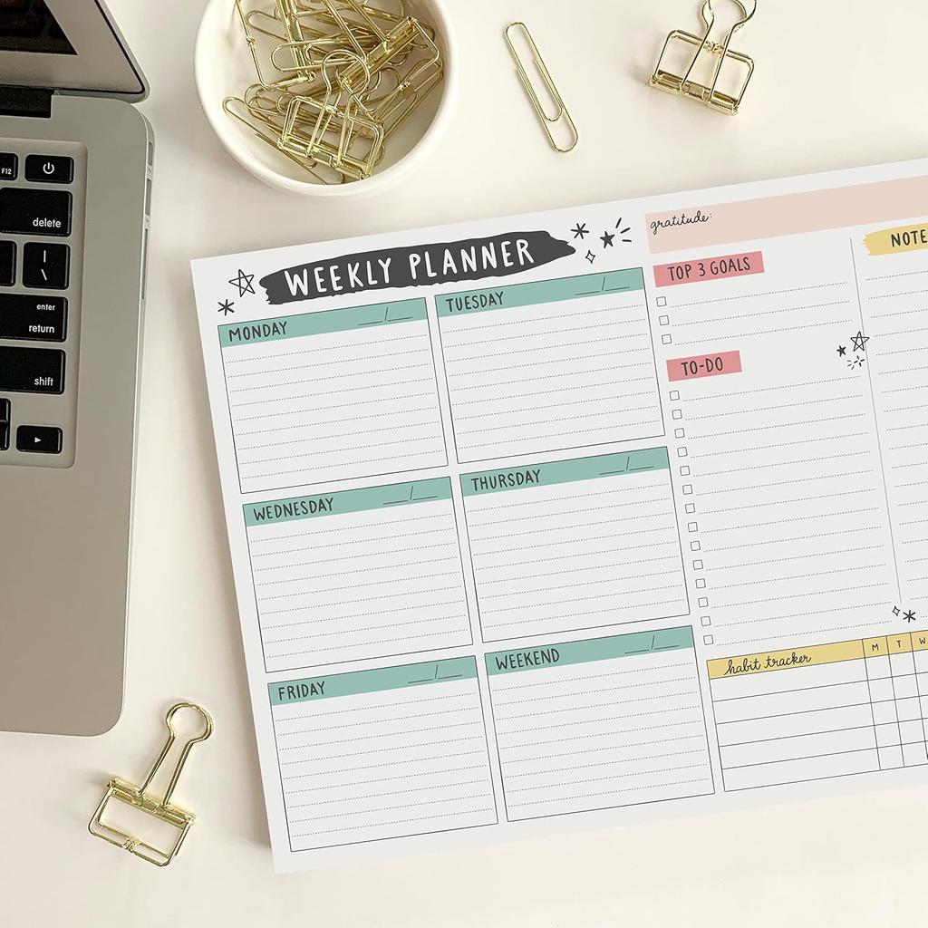 Weekly Planner Pad, 52 Letter Size Tear Off Sheets, 8.5” x 11” Undated Calendar Weekly Desk Planner Notepad, Daily Schedule Priorities To Do List