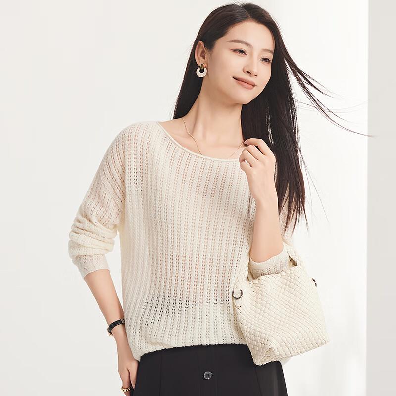 

Женский свитер FAPAI из 100% мериносовой шерсти, ажурный, с круглым вырезом и длинным рукавом One Size