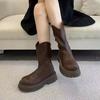 Schwarze dicksohlige dünne mittelhohe Martin-Stiefel für Damen Herbst und Winter 2025 neu retro vielseitig britischer Stil erhöhend dünn machende Stiefel