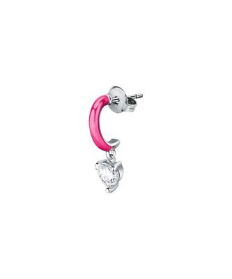 Single Steel Earrings With Fuchsia Enamel And Clear Zircon LPS02AQM35 For Women