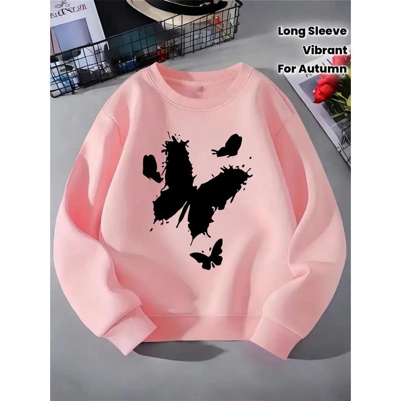 European sizes Crewneck Sweatshirt for Kids Featuring a Butterfly Splash Art Design, It Serves As Both Sportswear And Casual Attire