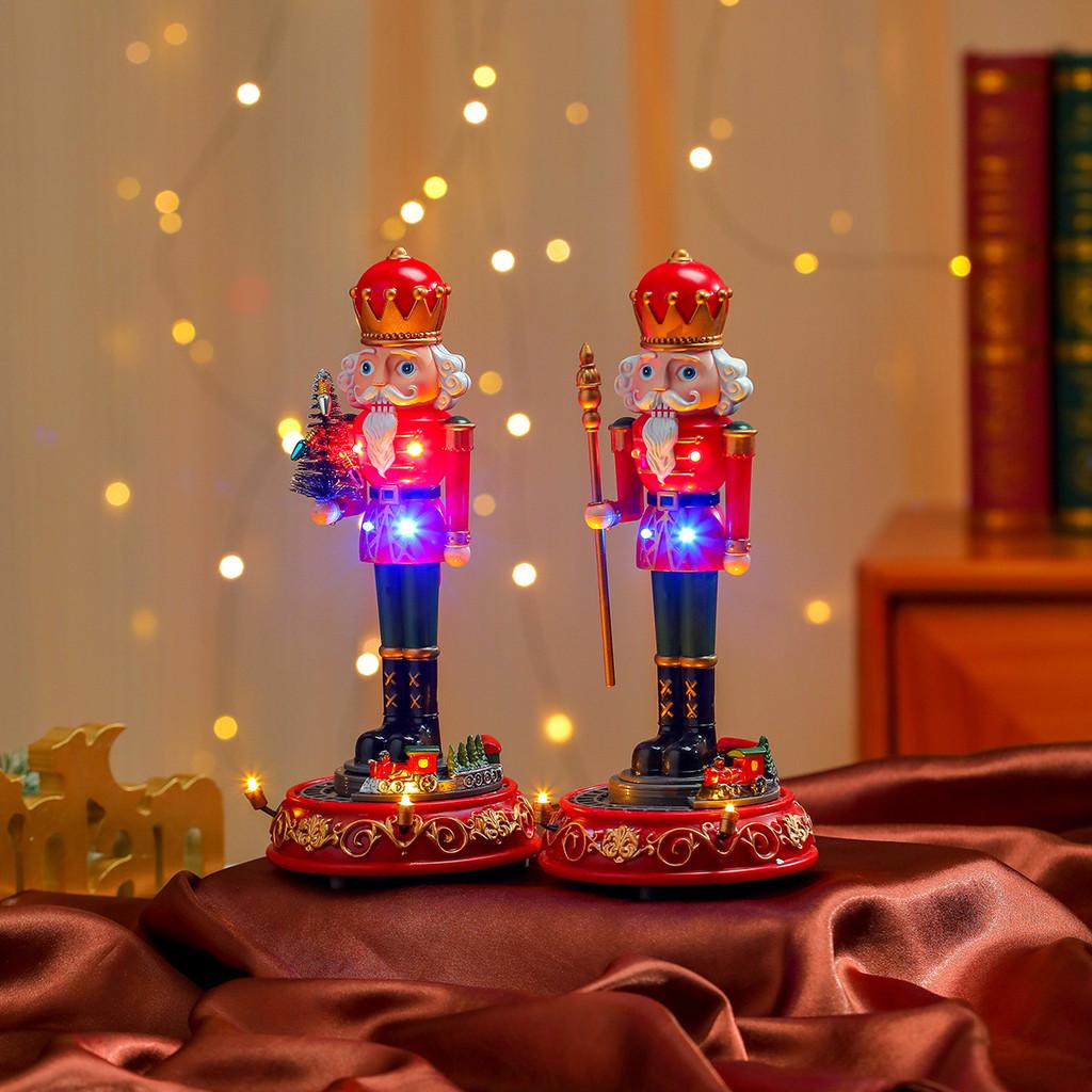 Christmas Music Rotating Nutcracker Figurine With Led Lights For Holiday Decor