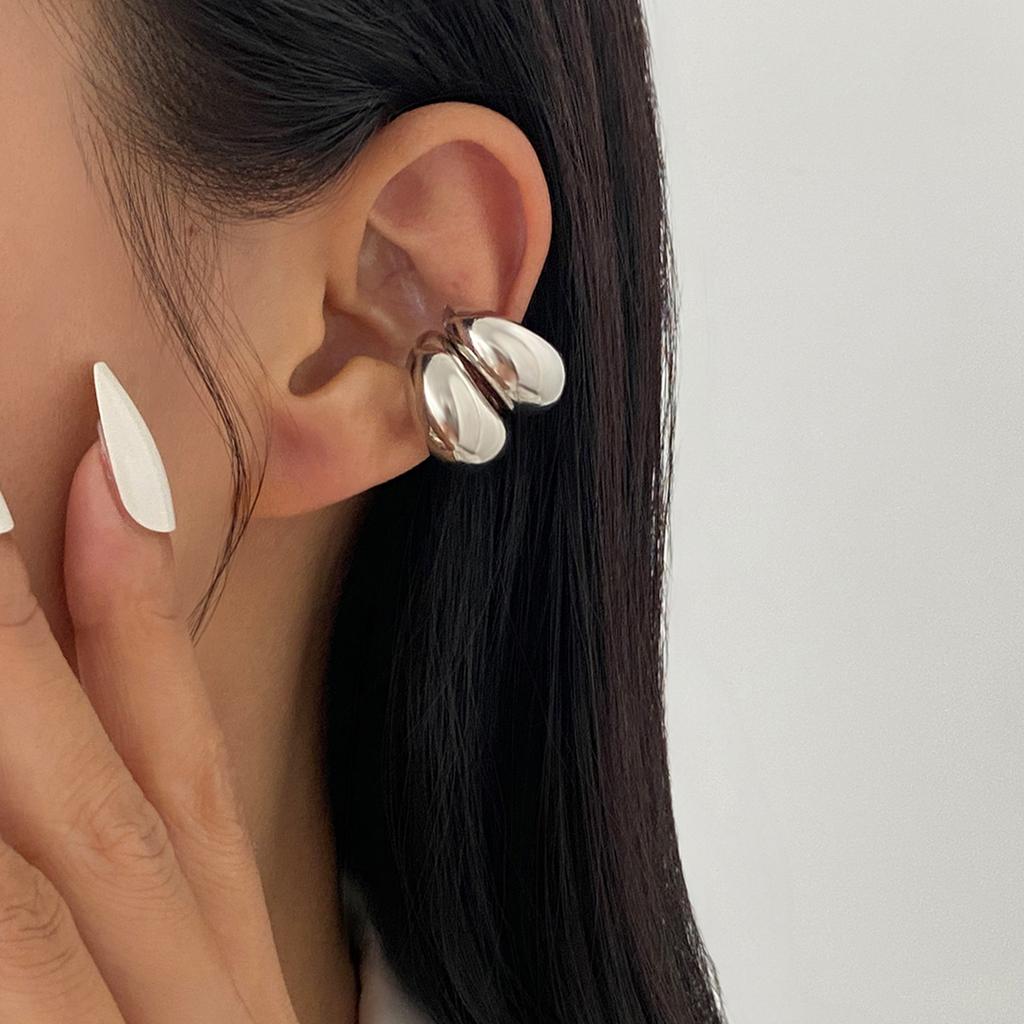 Design Sense Metal Smooth Water Drop Doudou Ear Clips, Personalized Geometric Element Ring Folded Stud Earrings