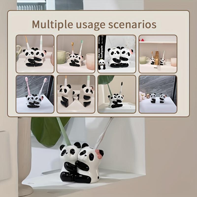 2 Cute Panda Toilet Toothbrush Holder, High Temperature Fired Ceramic Ultra Smooth ,No Drill Manual Toothbrush Stand Storage Rack for Couples