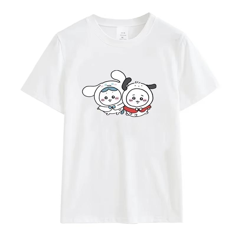Miniso Chiikawa Cartoon Women Summer Cotton Funny T-Shirts Round Collar Clothes Short Sleeve Clothing Classic Casual Loose Tops