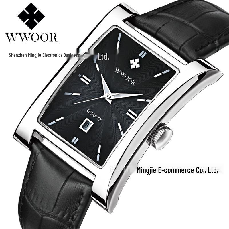 WWOOR 8017 Men s Square Watch: Fashionable Quartz, Waterproof, Calendar, Business Casual Wristwatch