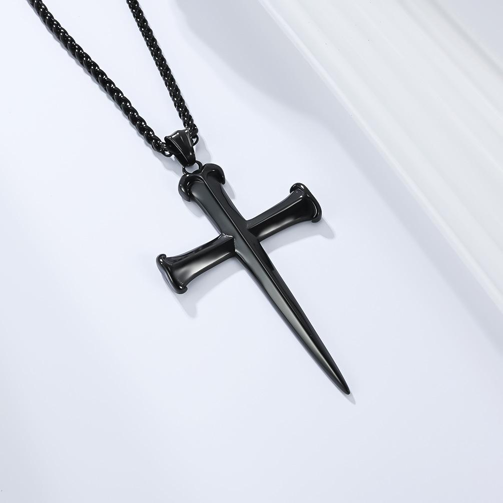 Vintage Punk Stainless Steel Cross Pendent Necklace for Men Gold Plated Jewelry