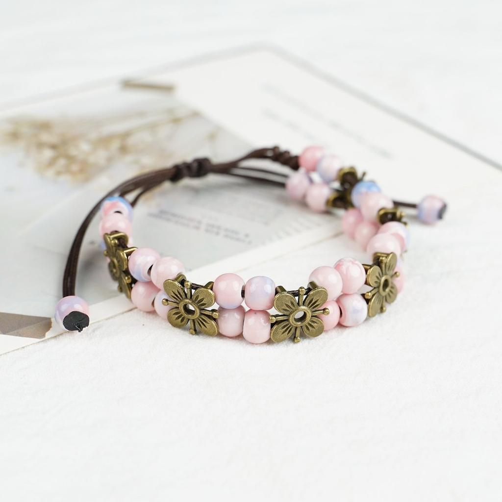 Flower Ceramic Bracelet Does Not Fade and Can Be Adjusted. New Chinese Hand Rope Jewelry Wholesale