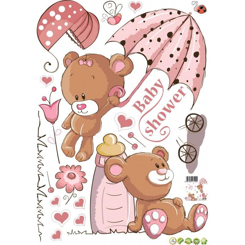AY7194 Cute Bear Fifth Generation Removable Wall Sticker PVC Transparent Film Printable