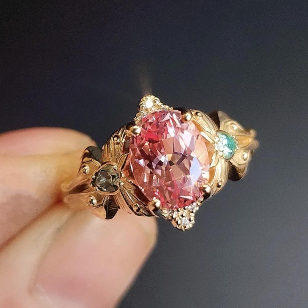 Luxus Hellglänzend Goldfarbe Mikro-Intarsien Zirkonia Rosa Edelstein Blume Ring für Damen Braut Hochzeit Designer Schmuck Geschenk 6