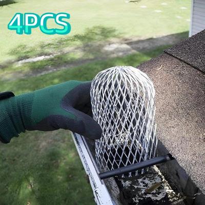 4pcs Expand Aluminum Gutter Filter Mesh Foldable Screen Anti-Blocking Filter Silver Rustproof Eaves Roof Drainage Pipe