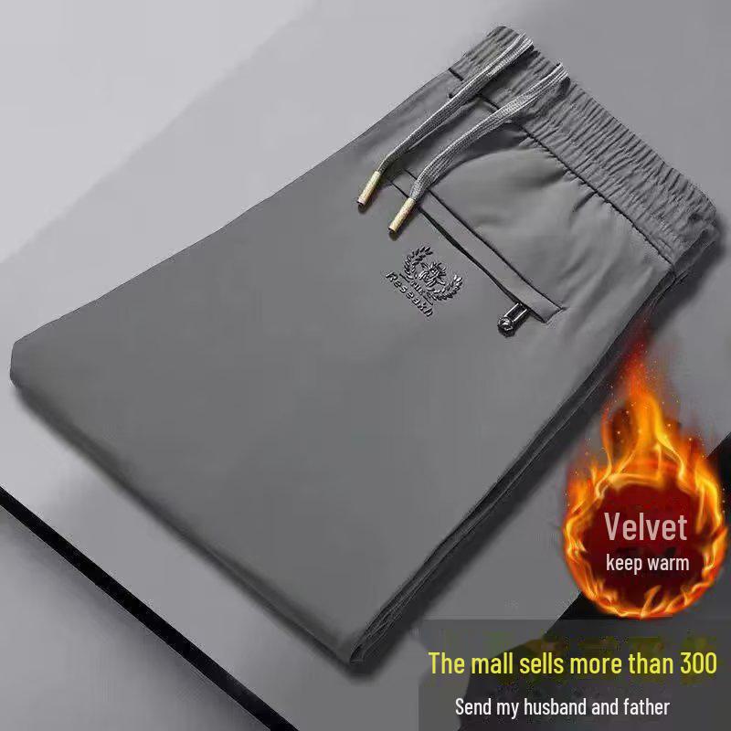 Men's Plus Velvet Thickened Elastic Waist Casual Sports Pants - Large Size Warm Straight Trousers for Autumn and Winter