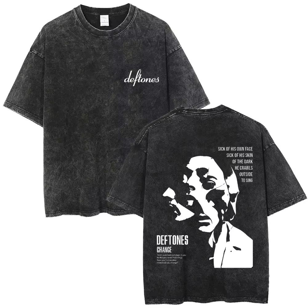 New Arrival Deftones Private Rock Music Vintage Washed Graphic Tee Retro Band Print Oversized Loose Short Sleeve Streetwear Cotton Tees For Men Women