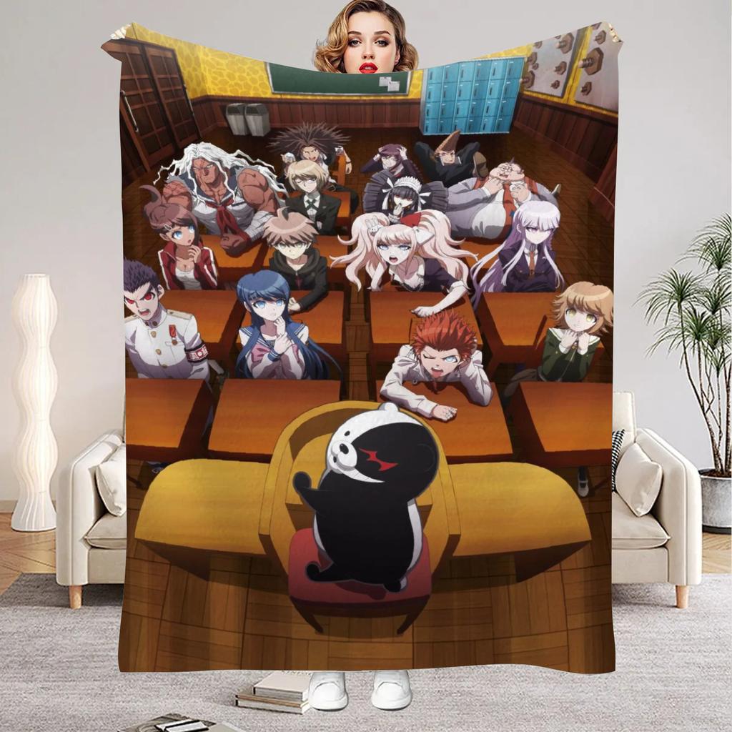 Coperta Danganronpa Classica Anime Gioco Morbida Peluche Flanella Plaid per Divano Letto Multidimensionale Copriletto per Sonnellini Tutte le Stagioni