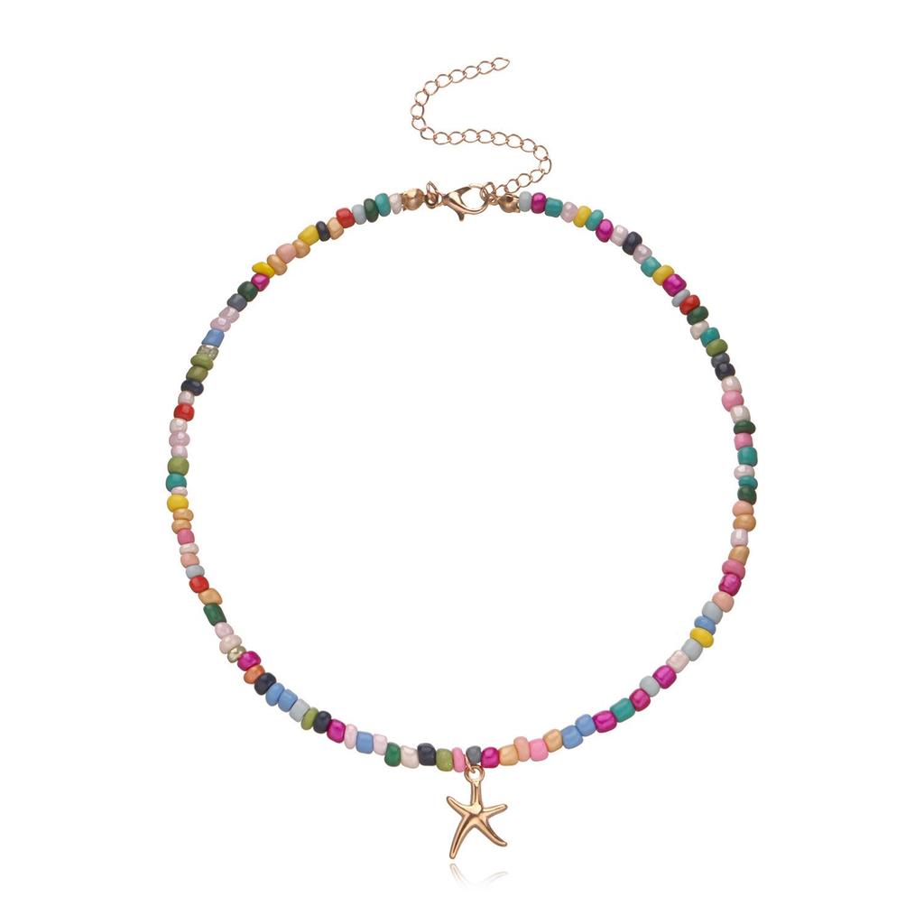 Colorful Rice Bead Necklace with Butterfly & Starfish Charms