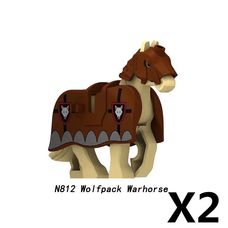 MOC Medieval Red Lion Black Eagle Castle Soldier Knight Horse Mount Building Block Military Figure Vest Armor Flag Toy Gift B036