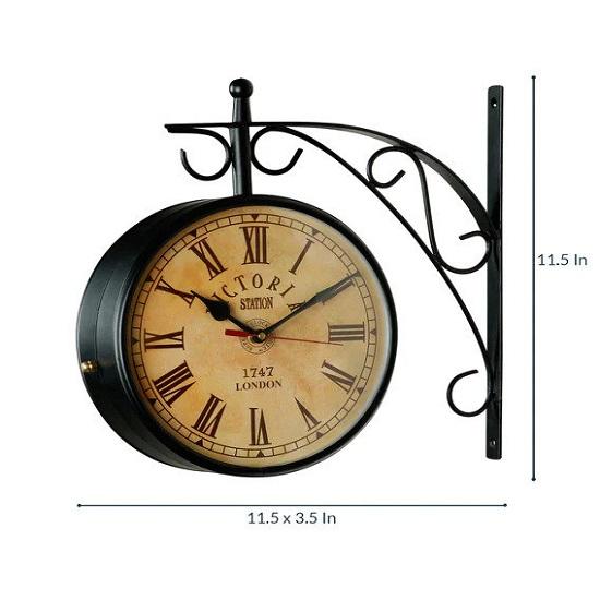 Black Analog Railway Clock, Analog 30cm X 32cm 8 Inches Dia Wall Clock, Analog Wall Clock, Double Sided Clock, Platform Clock, Station Clock