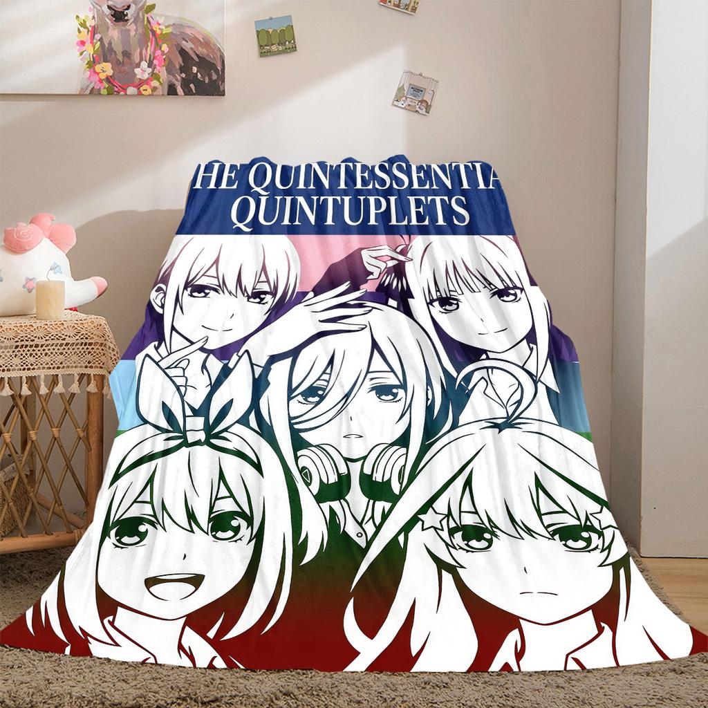 The Quintessential Quintuplets 2D Print Flannel Blanket, Cartoon Characters for Couch Bed, Travel Picnic Nap Blanket_LIAN