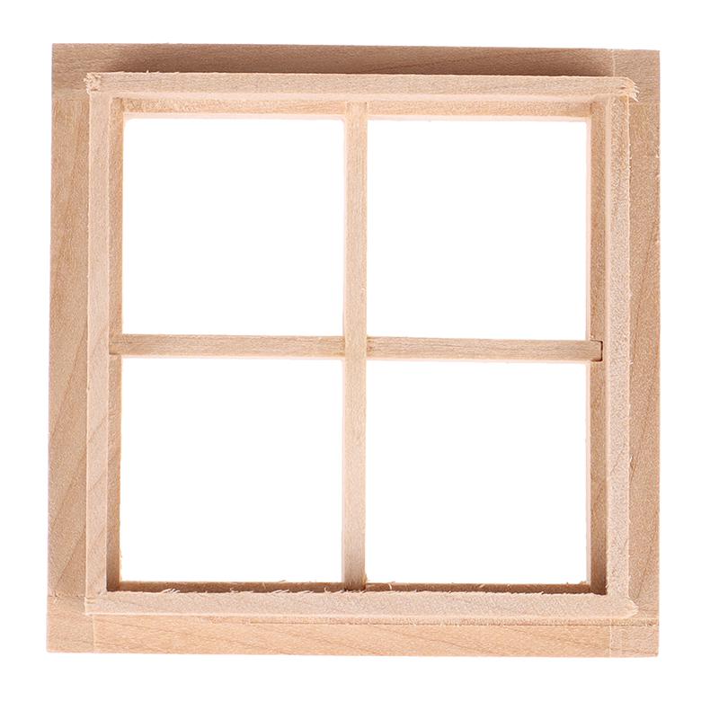 Wooden Traditional 4-Pane Window Frame 1:12 Scale Dollhouse Diy Accessory