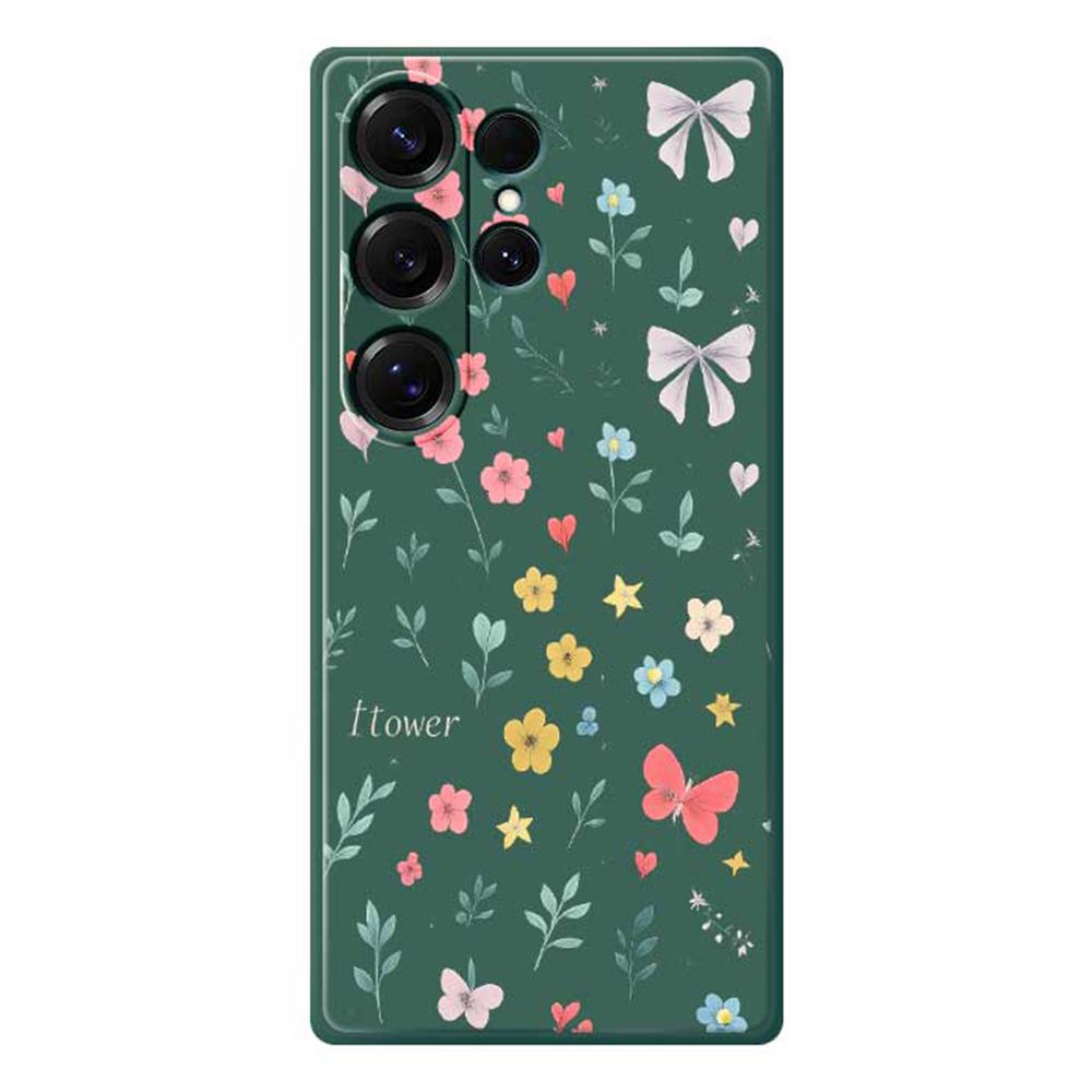 For Samsung Galaxy S25 Ultra Case Floral Bow Pattern Printing Straight Edge TPU Phone Back Cover