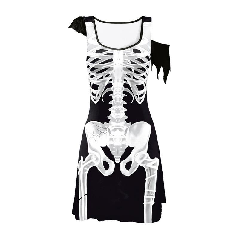 Halloween Dress Skeleton Digital Print Costume Irregular Women's Dress Horror Skirt