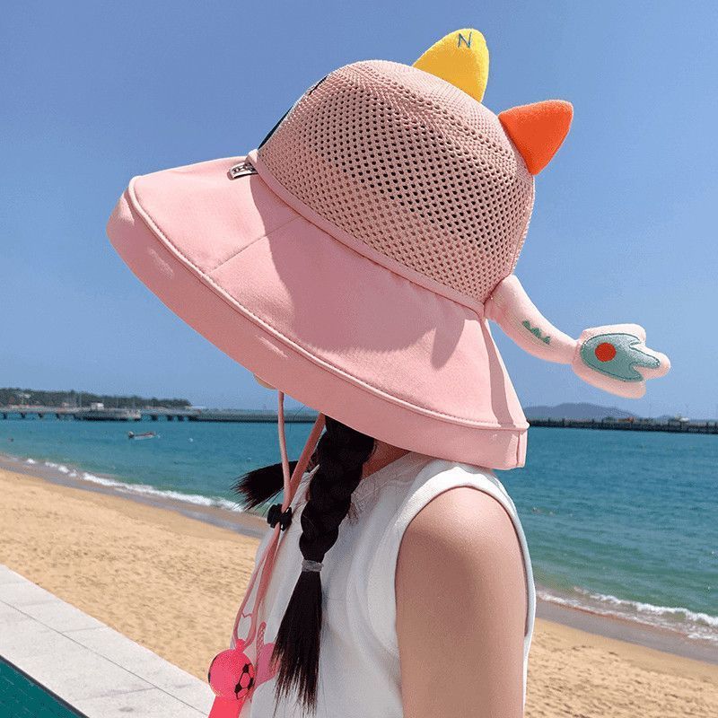 Kids Summer UV Protection Wide Brim Bucket Hat Boys Girls Sun Shade Cap