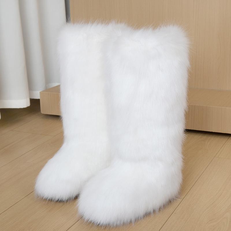 Ladies Winter Faux Fur Raccoon Hairy Boots Snow Boots Shoes