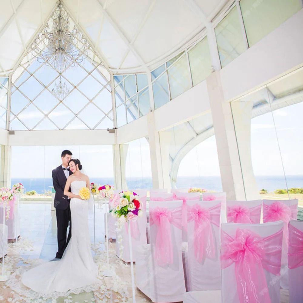 5pcs Bow Knot Chair Bows Reusable Sheer Organza Chair Sashes  Banquet Event