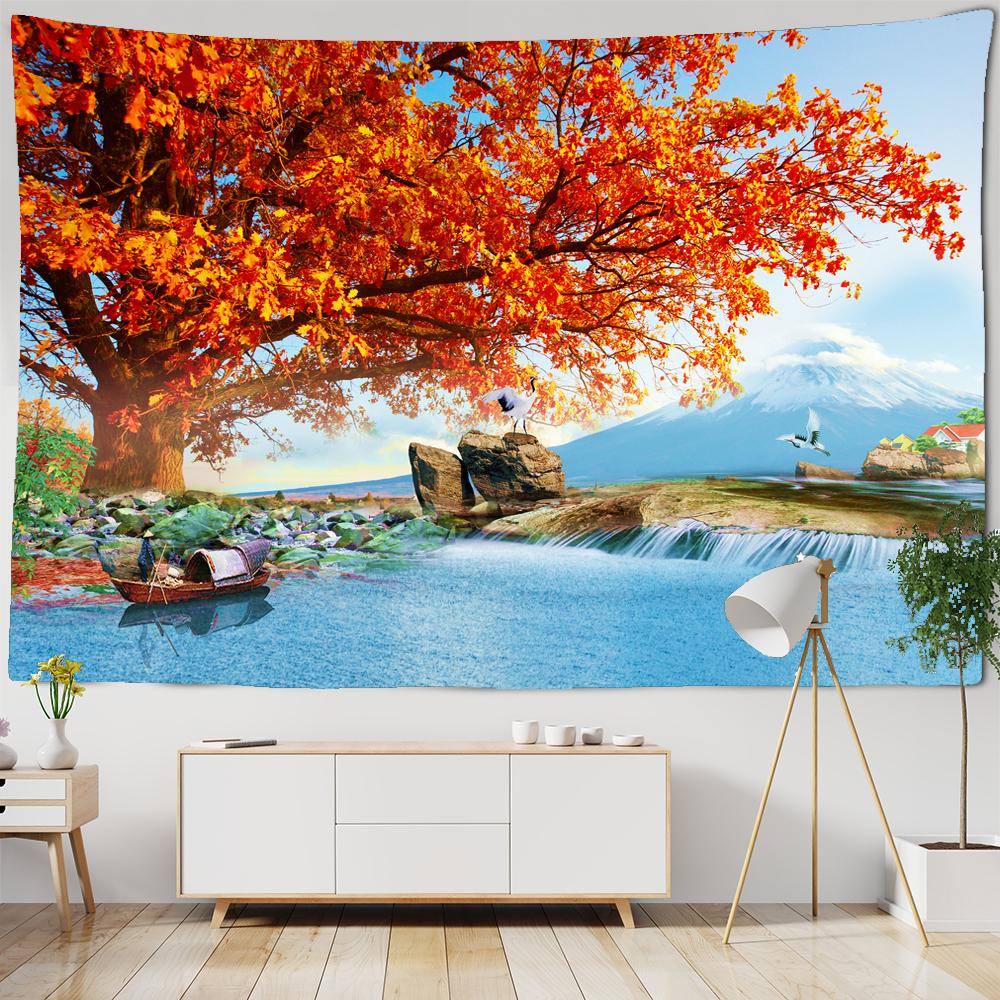 Foresta Autunnale Arancione Arazzo da Parete Appeso Luce Solare Decorativo Tappeto da Parete Bohemien Grande Mandala Indiano Poliestere Coperta Sottile