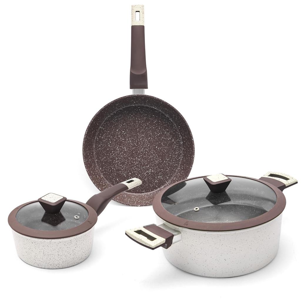 WANGYUANJI Frying Pan Set (3-piece) - IH and Gas Compatible - Includes 24cm Frying Pan, 24cm Casserole, and 16cm Saucepan - Non-stick