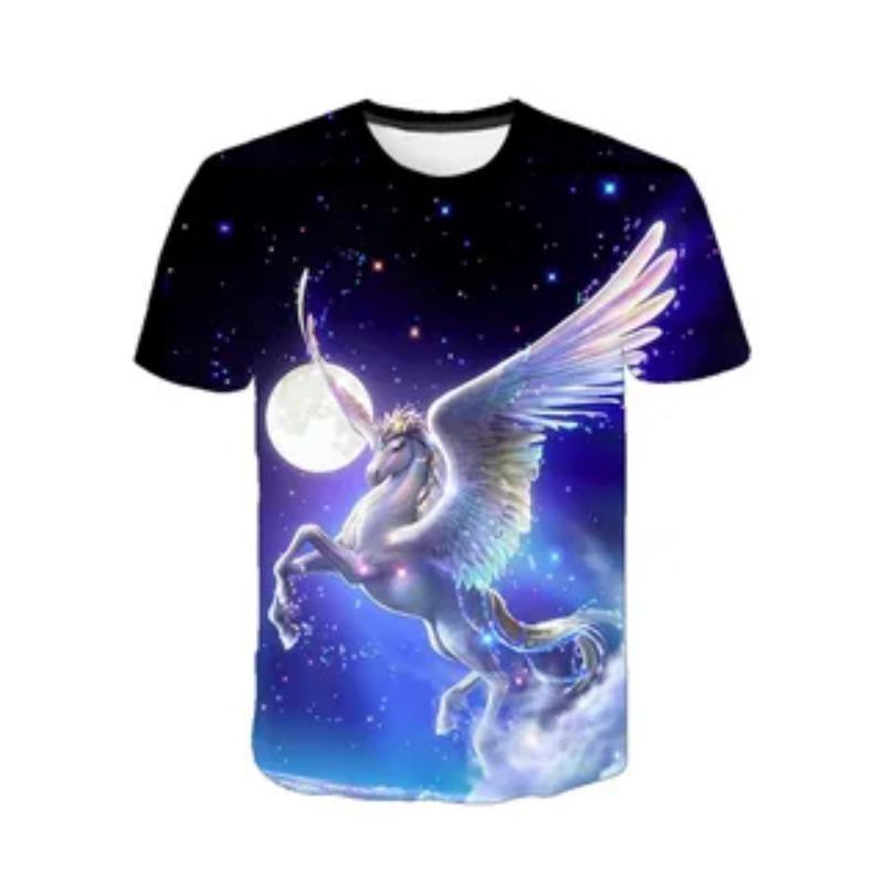 

Summer Cartoon Fashion Fun Horse Pattern Printed T-shirt Soft Comfortable Round Neck Short Sleeve Children s T-shirt 110