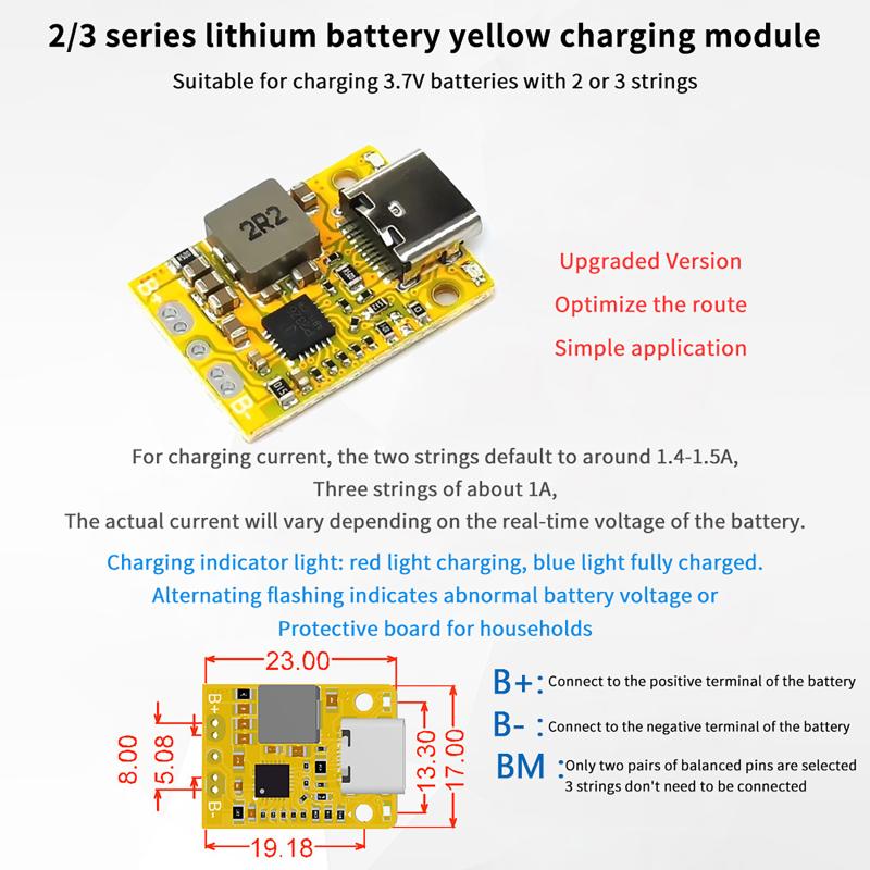 2S Bms Mini Lithium-Ion 18650 Battery Charging Boost Converter Module Type-C Qc Fast Charge Board With Balanced/Indicator