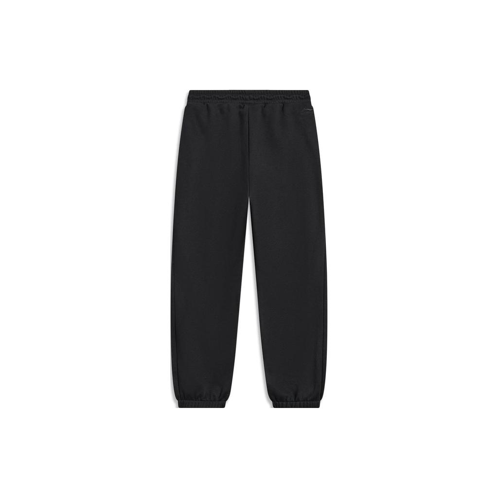 Li Ning CF Suo Solid Color Mid Waist Fleece Cuffed Knitted Sports Pants Women Pants Black AKLTB02-1