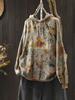 Vintage Print Drawstring Fashion Hooded Sweater Woman Winter Loose Long Sleeves Casual Sweater