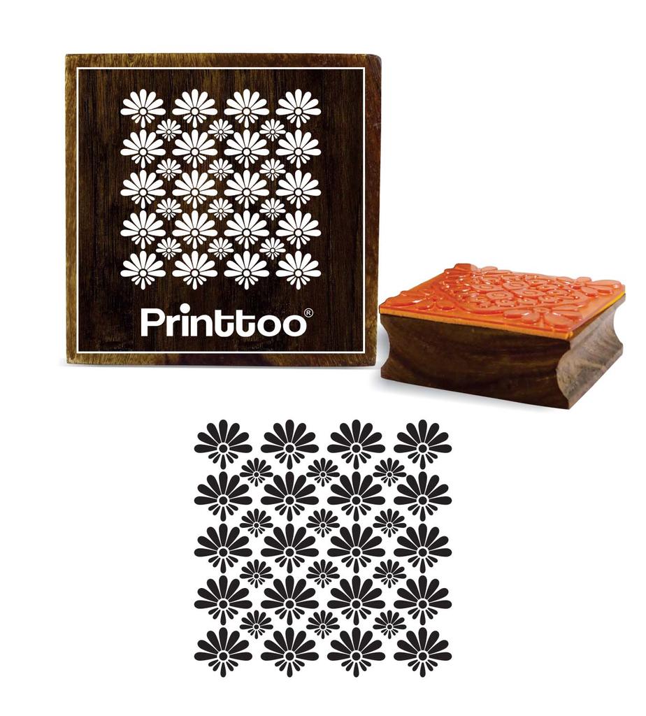 Printtoo Card Making Square Wooden Rubber Stamp Floral Pattern Craft Stamps-2 x 2