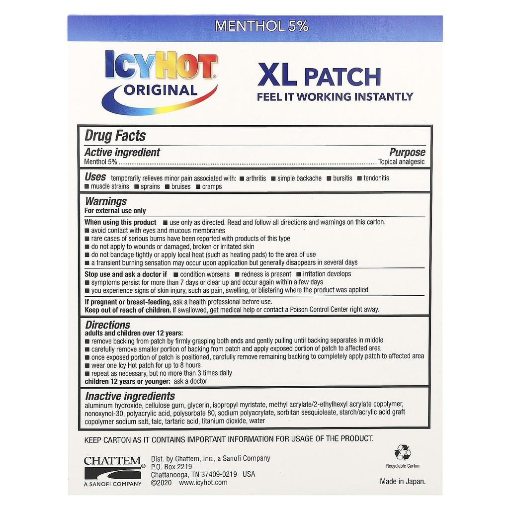 Original Pain Relief Patch, XL, 3 Patches