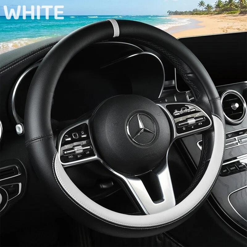 Napa Leather Steering Wheel Cover Non-Slip Inside, Universal 15 Inch for Car, All Season & Wear-Resistant