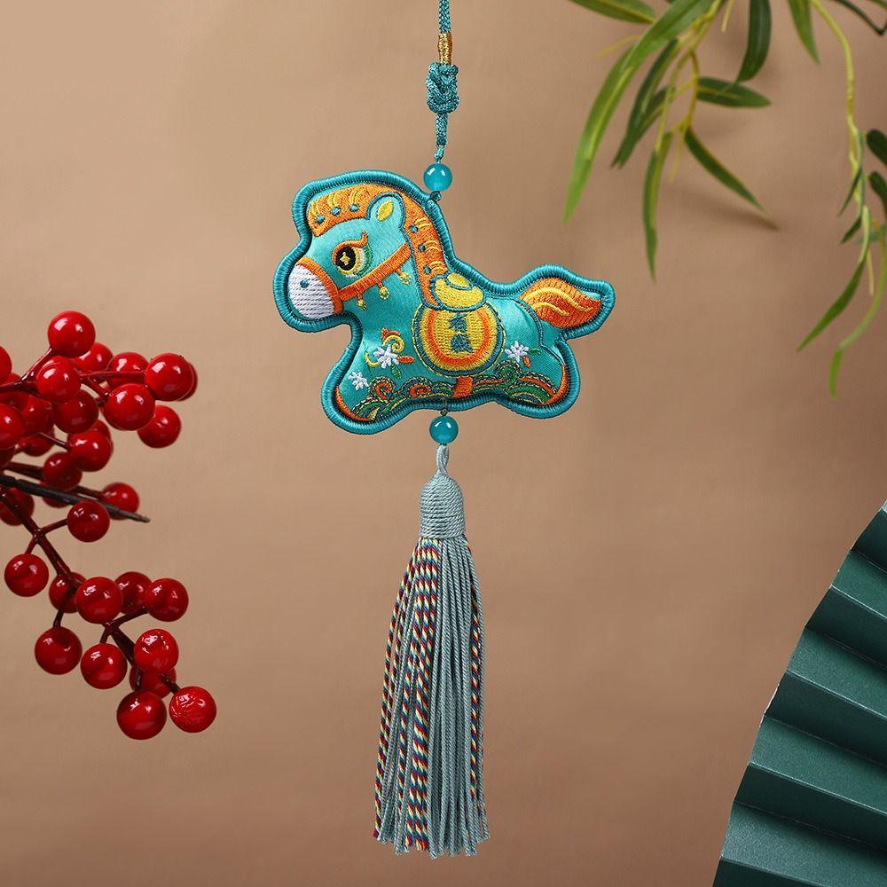 Chinese Style Pony Embroidered Pendant Spring Festival Zodiac Mascot Horse Hanging Decoration Tassel Keychain