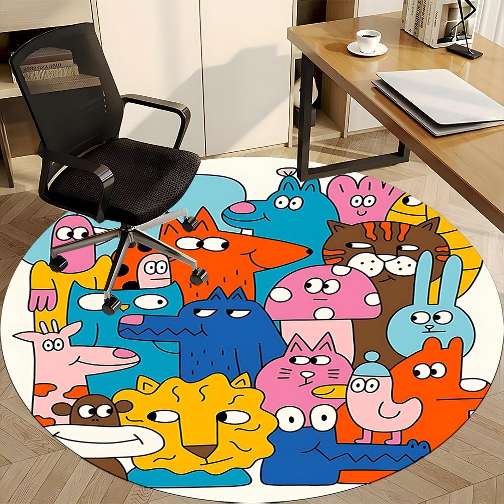 1pc Animal Zoo Office Round Area Rug, Indoor Mat Suitable ForOffice, Under Office Chairs Bedroom Living Room Home Decor, Room Decot206