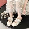 Fashion Baotou Flat Shoes Women Fashion Square Head Shallow Mouth Lace Lace-up Butterfly Knot Soft Sole Non-slip Slippers