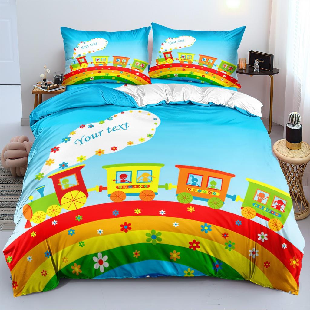Home bedroom cartoon train duvet cover pillow cover for kids bedding set king size luxury duvet cover set Christmas decorations