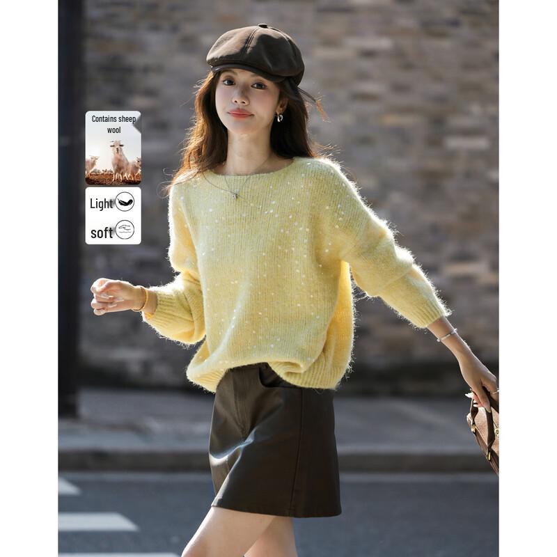 Women's Fluffy Wool Blend Sequin Knit Sweater